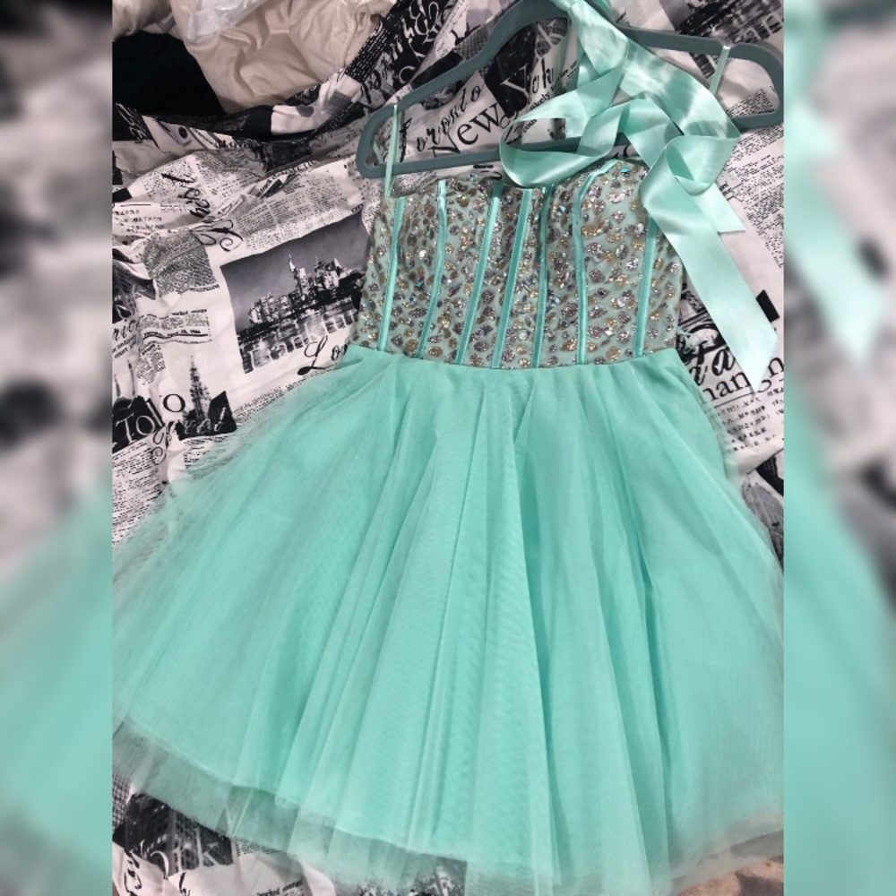 Teal Rhinestone & Glitter Party/Hoco Short Dress